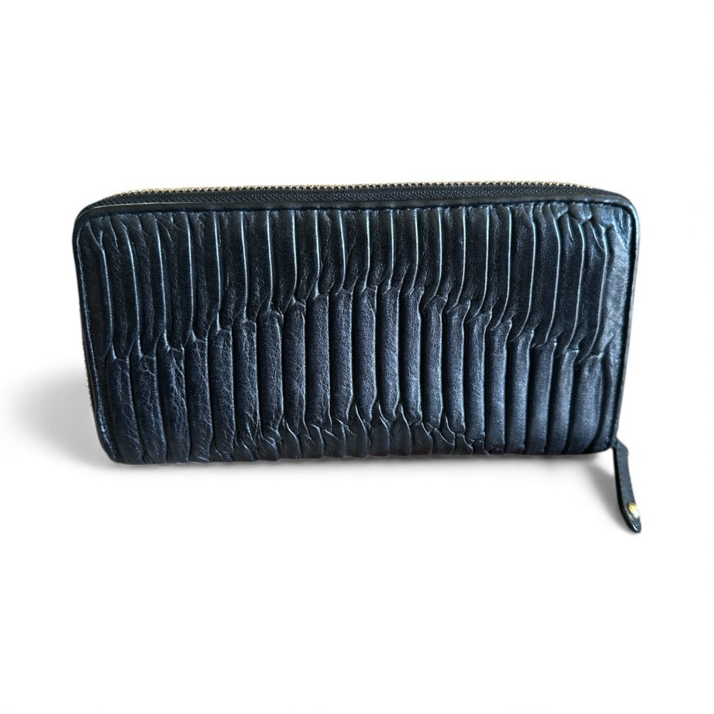 Coach Madison Gathered Leather Black Accordion Zip Wallet EUC - Picture 2 of 6